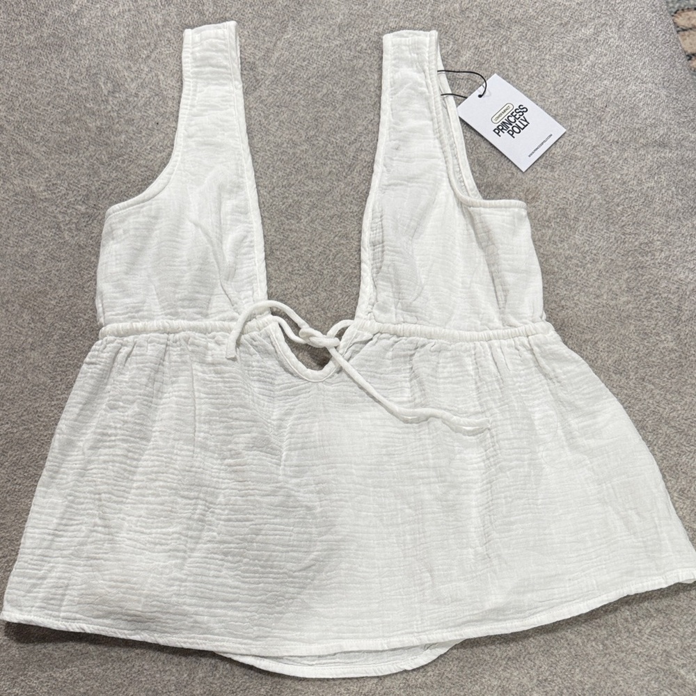 Princess Polly White Textured Tie-Back Tank Top